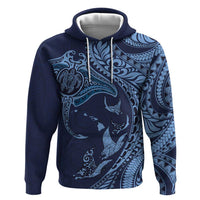 Hawaiian Manta Ray and Polynesian Tribal Tattoo Zip Hoodie Dark Navy Color LT03