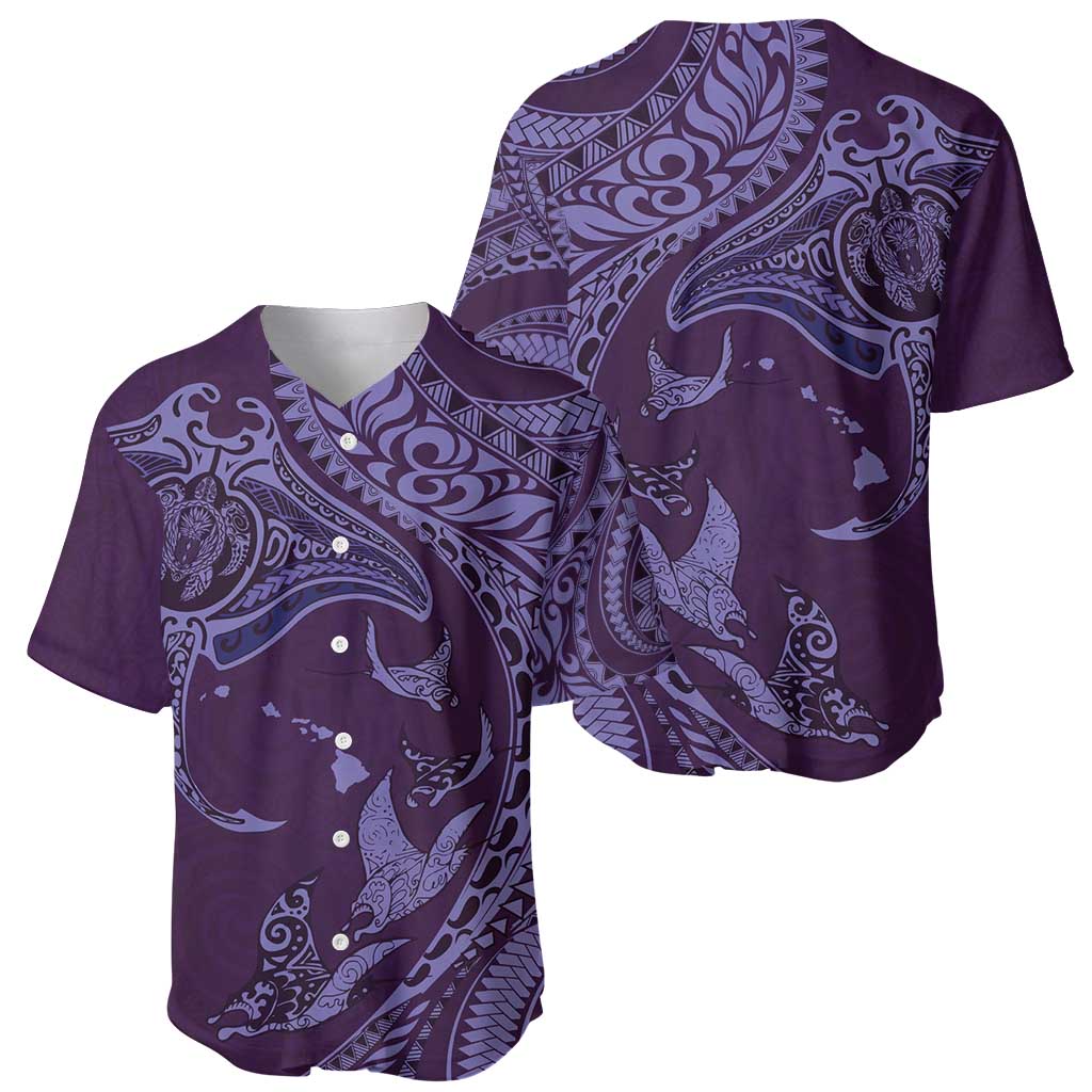Hawaiian Manta Ray and Polynesian Tribal Tattoo Baseball Jersey Purple Color LT03