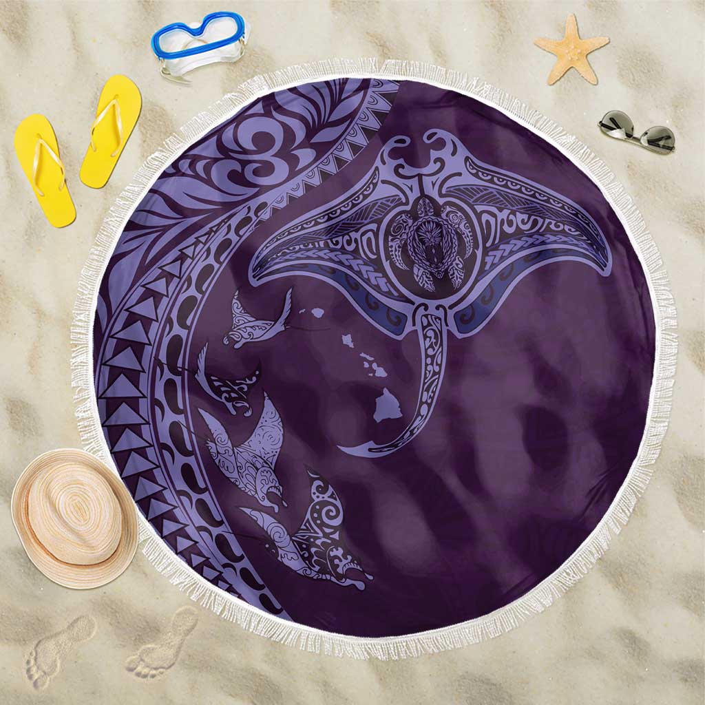 Hawaiian Manta Ray and Polynesian Tribal Tattoo Beach Blanket Purple Color LT03 One Size 150cm Purple - Polynesian Pride