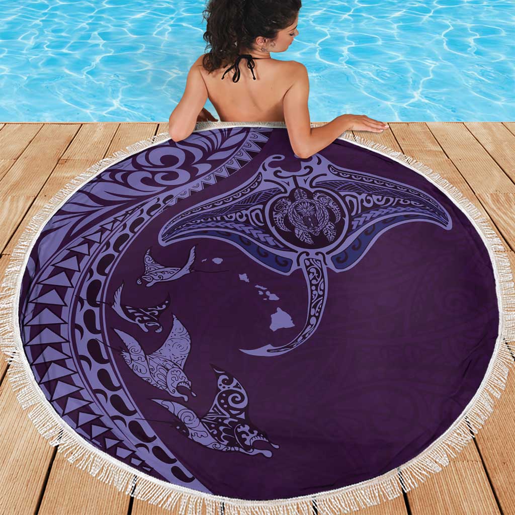 Hawaiian Manta Ray and Polynesian Tribal Tattoo Beach Blanket Purple Color LT03 - Polynesian Pride