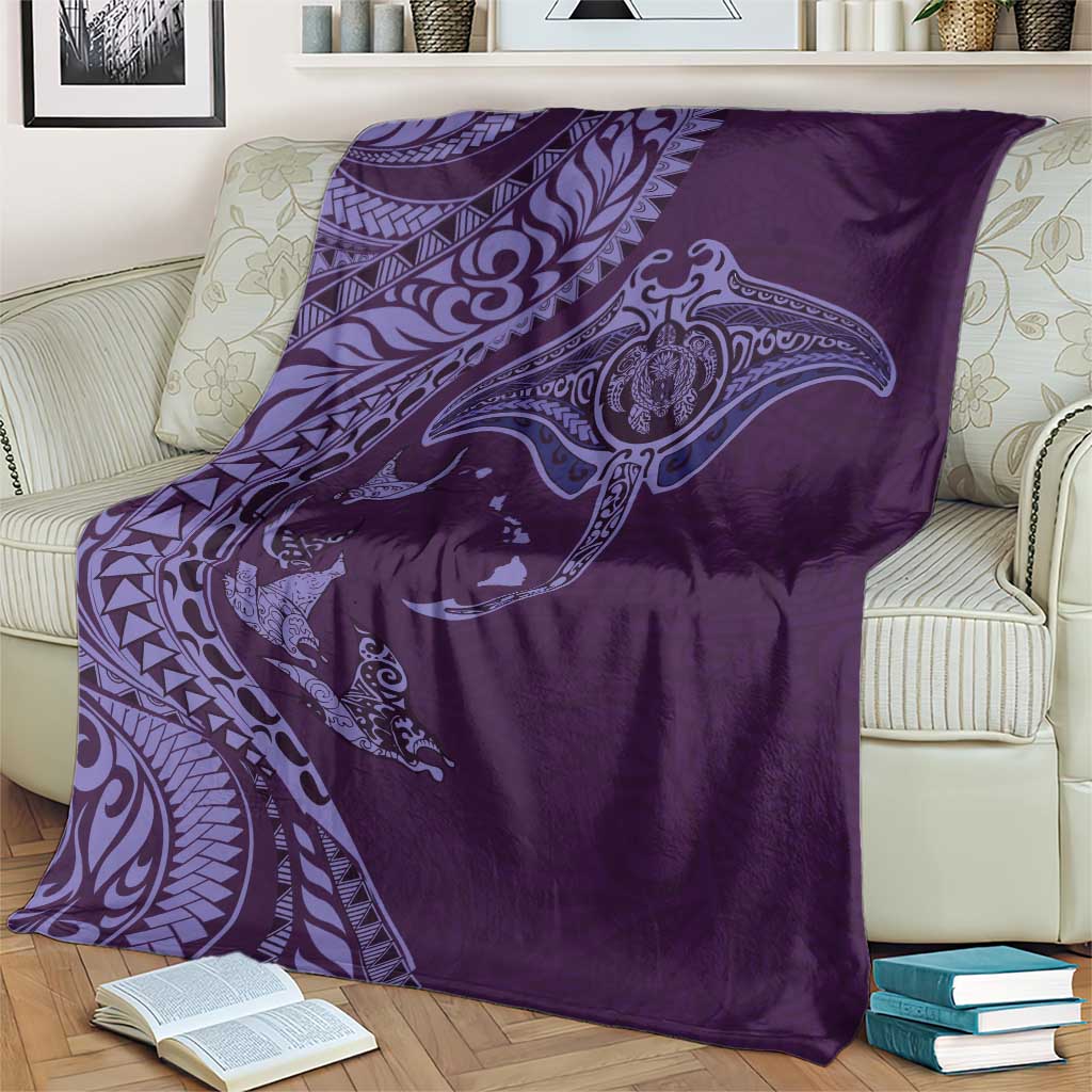 Hawaiian Manta Ray and Polynesian Tribal Tattoo Blanket Purple Color LT03 - Polynesian Pride