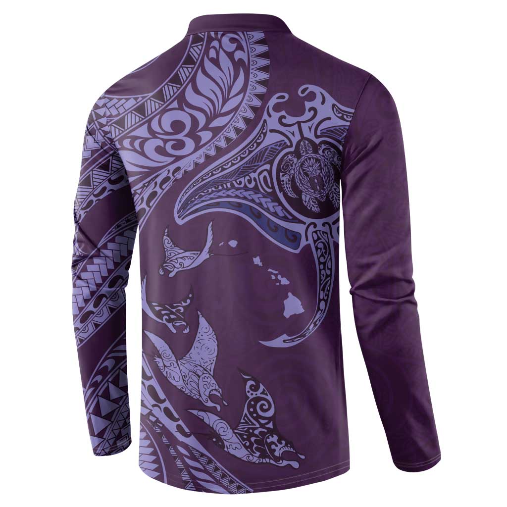 Hawaiian Manta Ray and Polynesian Tribal Tattoo Button Sweatshirt Purple Color LT03 - Polynesian Pride