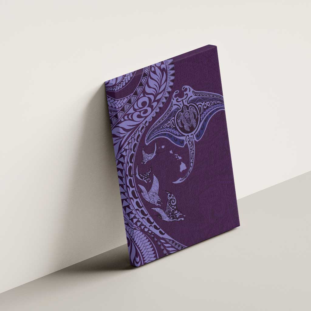 Hawaiian Manta Ray and Polynesian Tribal Tattoo Canvas Wall Art Purple Color LT03 - Polynesian Pride
