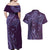 Hawaiian Manta Ray and Polynesian Tribal Tattoo Couples Matching Off Shoulder Maxi Dress and Hawaiian Shirt Purple Color LT03