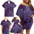 Hawaiian Manta Ray and Polynesian Tribal Tattoo Family Matching Off Shoulder Short Dress and Hawaiian Shirt Purple Color LT03