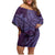 Hawaiian Manta Ray and Polynesian Tribal Tattoo Family Matching Off Shoulder Short Dress and Hawaiian Shirt Purple Color LT03