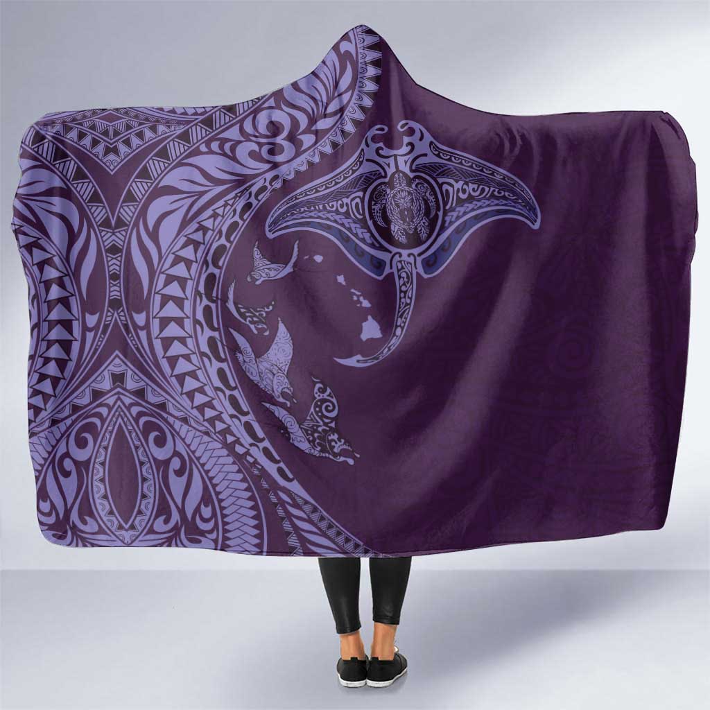 Hawaiian Manta Ray and Polynesian Tribal Tattoo Hooded Blanket Purple Color LT03 One Size Purple - Polynesian Pride