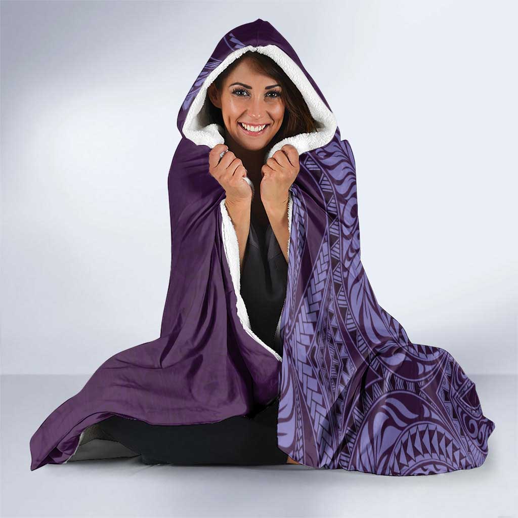 Hawaiian Manta Ray and Polynesian Tribal Tattoo Hooded Blanket Purple Color LT03 - Polynesian Pride