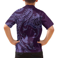 Hawaiian Manta Ray and Polynesian Tribal Tattoo Kid Hawaiian Shirt Purple Color LT03