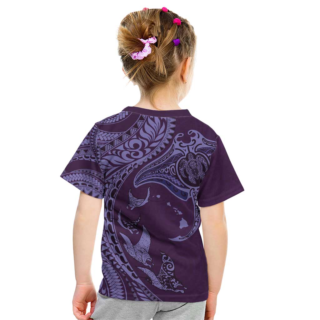 Hawaiian Manta Ray and Polynesian Tribal Tattoo Kid T Shirt Purple Color LT03