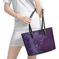 Hawaiian Manta Ray and Polynesian Tribal Tattoo Leather Tote Bag Purple Color LT03 - Polynesian Pride