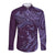 Hawaiian Manta Ray and Polynesian Tribal Tattoo Long Sleeve Button Shirt Purple Color LT03