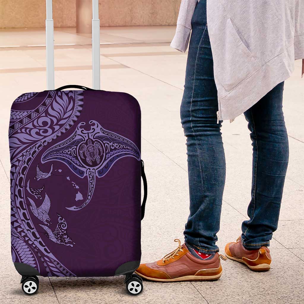 Hawaiian Manta Ray and Polynesian Tribal Tattoo Luggage Cover Purple Color LT03