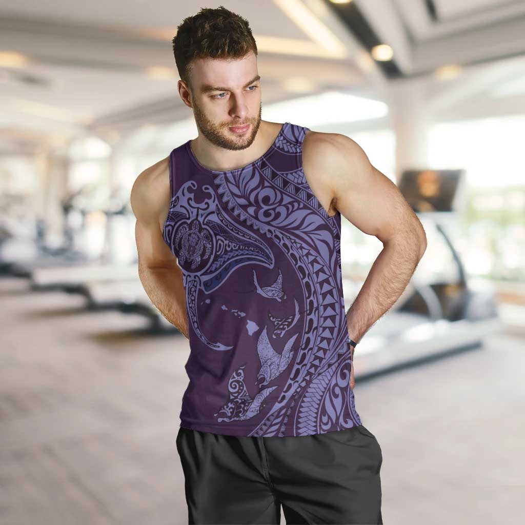 Hawaiian Manta Ray and Polynesian Tribal Tattoo Men Tank Top Purple Color LT03 Purple - Polynesian Pride