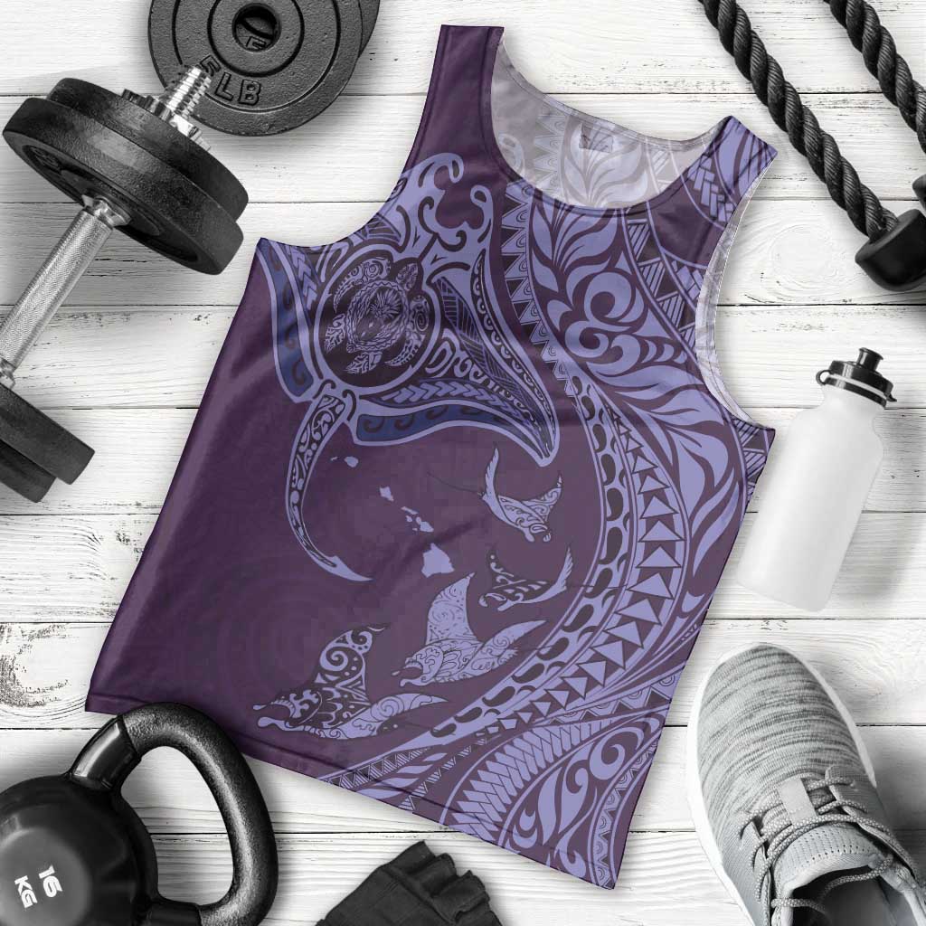 Hawaiian Manta Ray and Polynesian Tribal Tattoo Men Tank Top Purple Color LT03 - Polynesian Pride