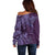 Hawaiian Manta Ray and Polynesian Tribal Tattoo Off Shoulder Sweater Purple Color LT03