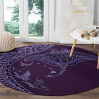 Hawaiian Manta Ray and Polynesian Tribal Tattoo Round Carpet Purple Color LT03