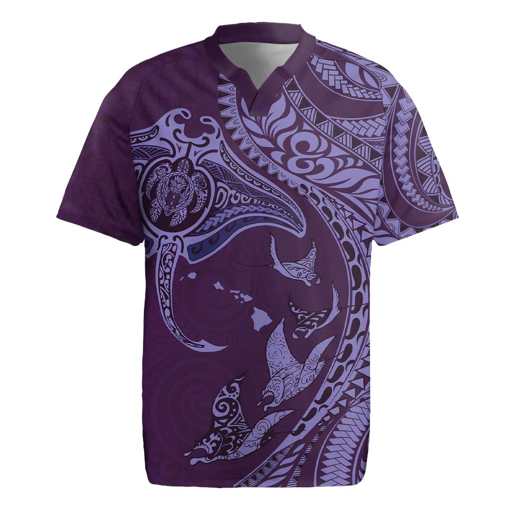 Hawaiian Manta Ray and Polynesian Tribal Tattoo Rugby Jersey Purple Color LT03 Purple - Polynesian Pride