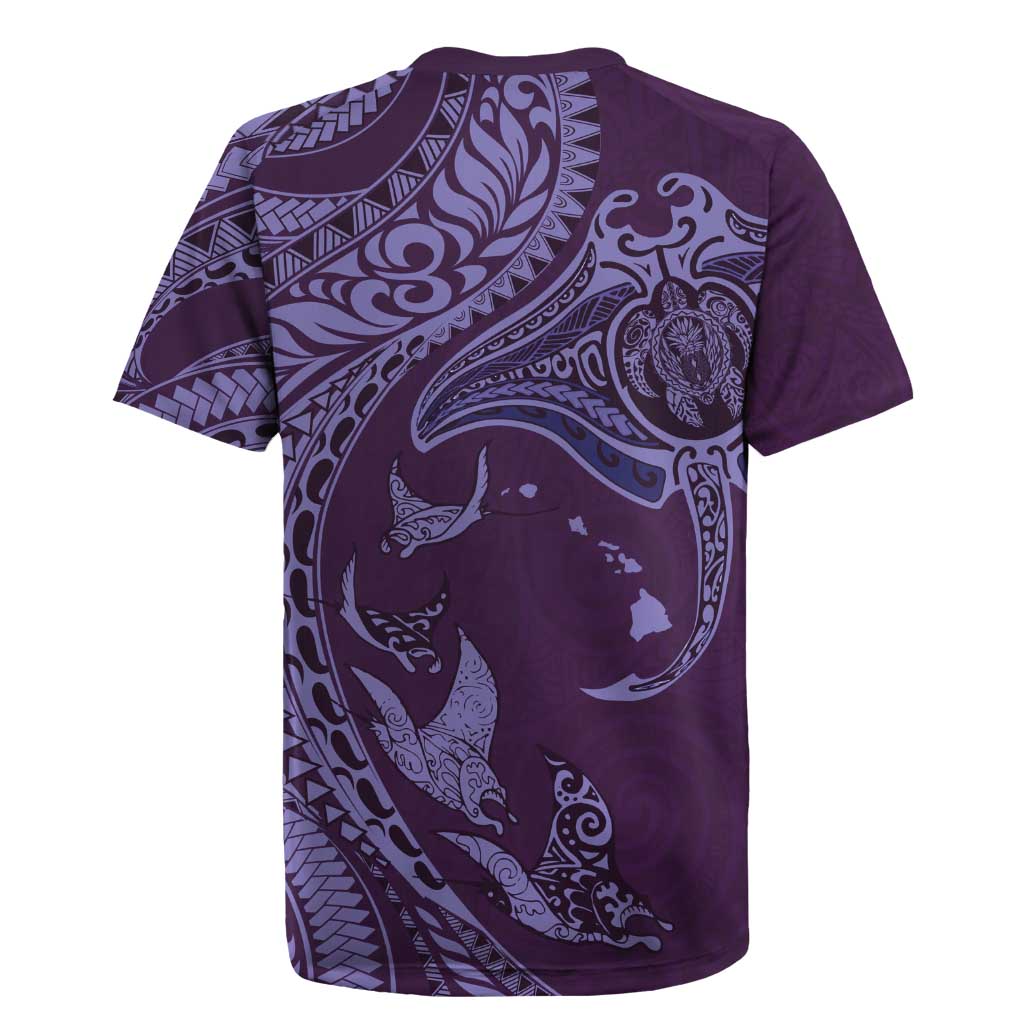 Hawaiian Manta Ray and Polynesian Tribal Tattoo Rugby Jersey Purple Color LT03 - Polynesian Pride