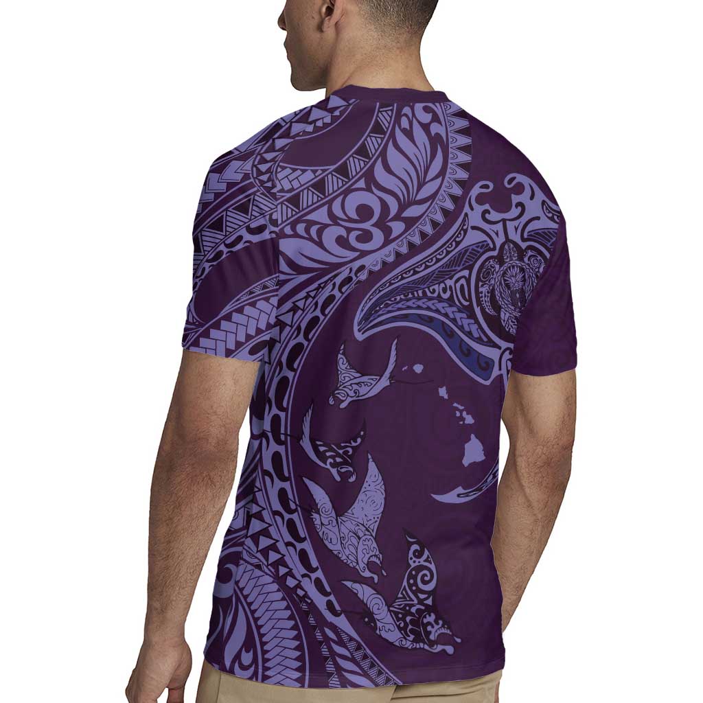 Hawaiian Manta Ray and Polynesian Tribal Tattoo Rugby Jersey Purple Color LT03 - Polynesian Pride