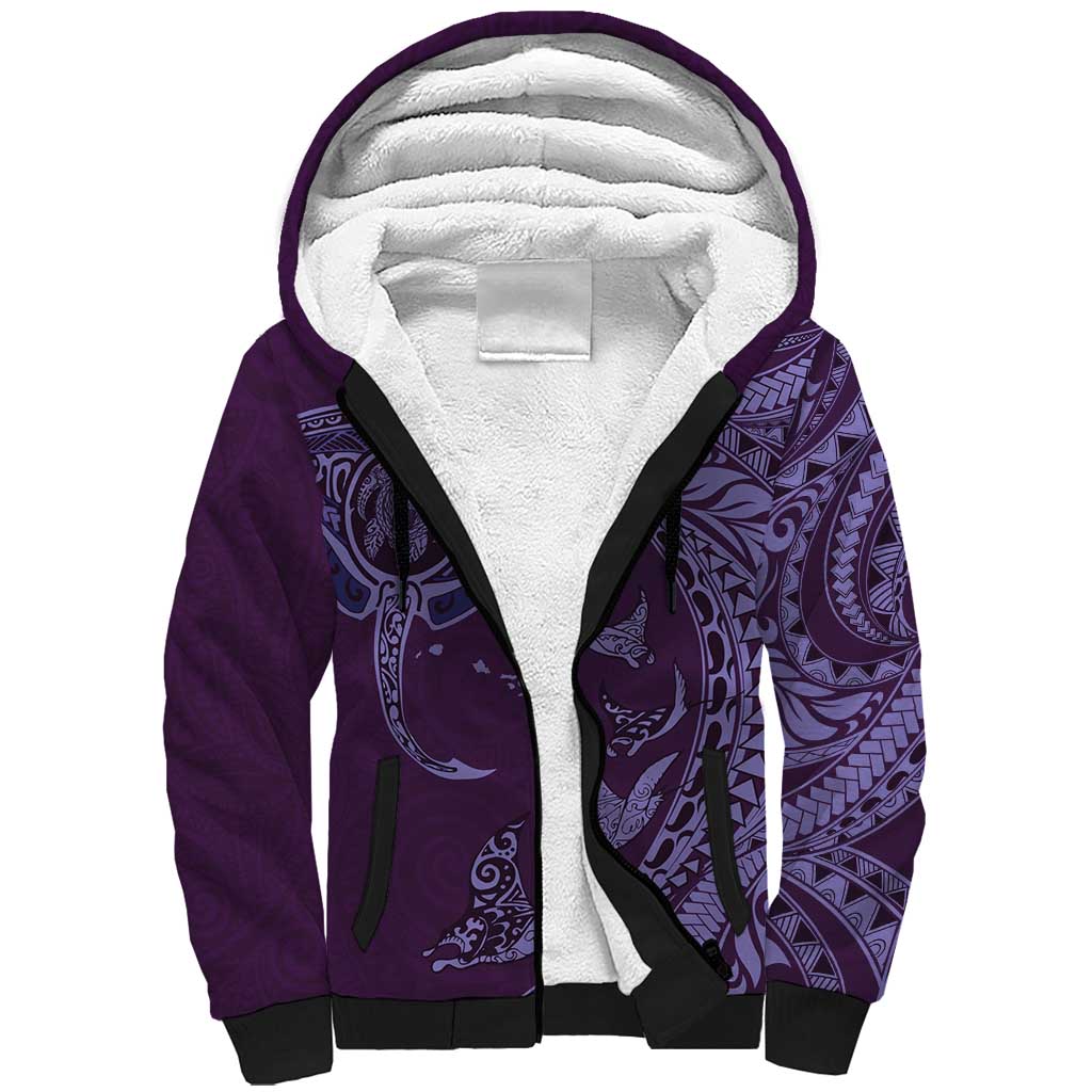 Hawaiian Manta Ray and Polynesian Tribal Tattoo Sherpa Hoodie Purple Color LT03 Unisex Purple - Polynesian Pride