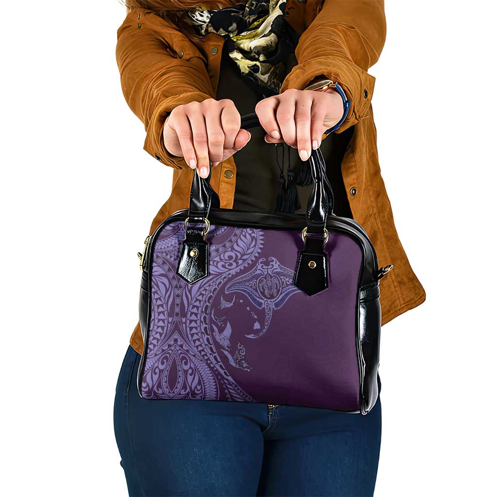 Hawaiian Manta Ray and Polynesian Tribal Tattoo Shoulder Handbag Purple Color LT03