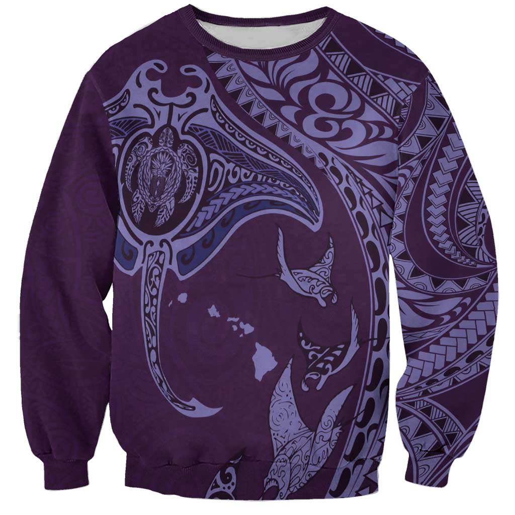 Hawaiian Manta Ray and Polynesian Tribal Tattoo Sweatshirt Purple Color LT03 Unisex Purple - Polynesian Pride