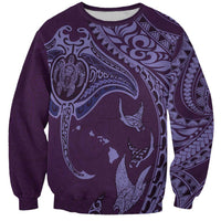Hawaiian Manta Ray and Polynesian Tribal Tattoo Sweatshirt Purple Color LT03 Unisex Purple - Polynesian Pride
