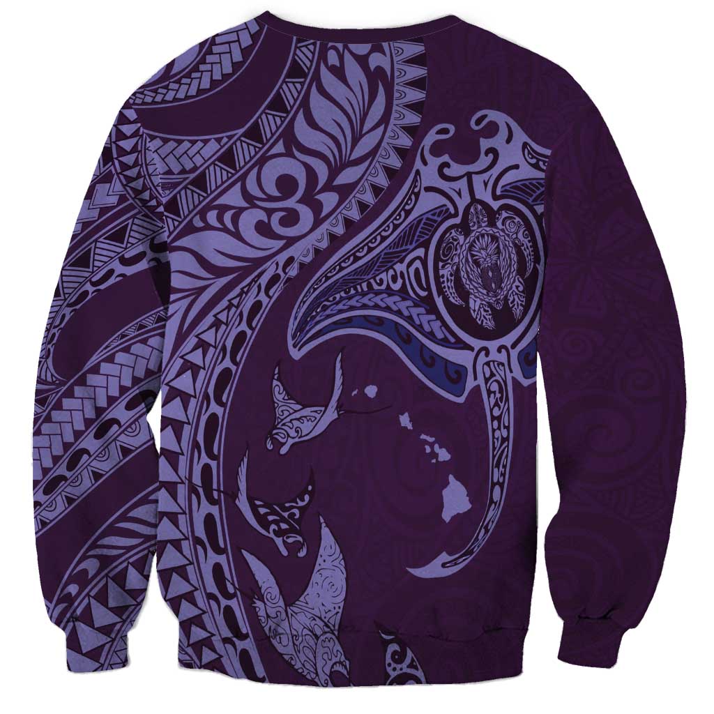 Hawaiian Manta Ray and Polynesian Tribal Tattoo Sweatshirt Purple Color LT03 - Polynesian Pride