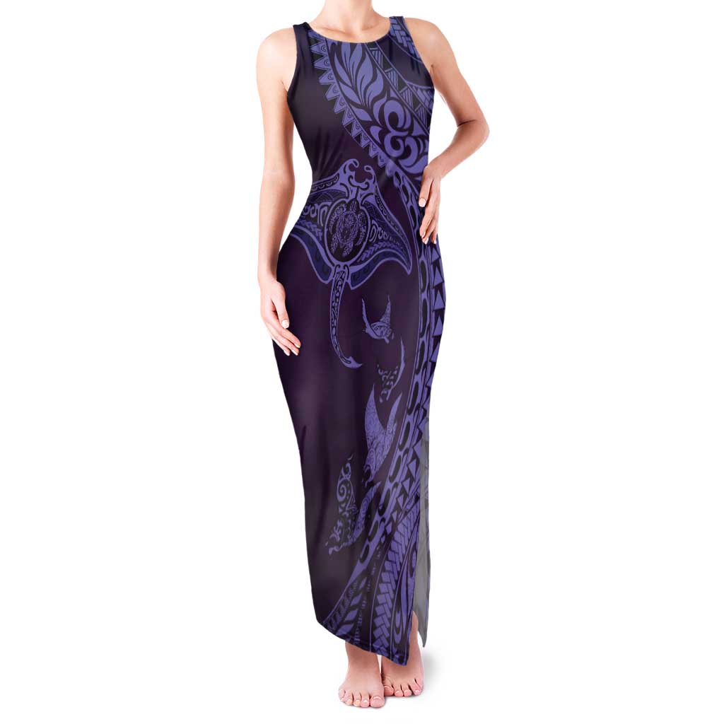 Hawaiian Manta Ray and Polynesian Tribal Tattoo Tank Maxi Dress Purple Color LT03 Women Purple - Polynesian Pride
