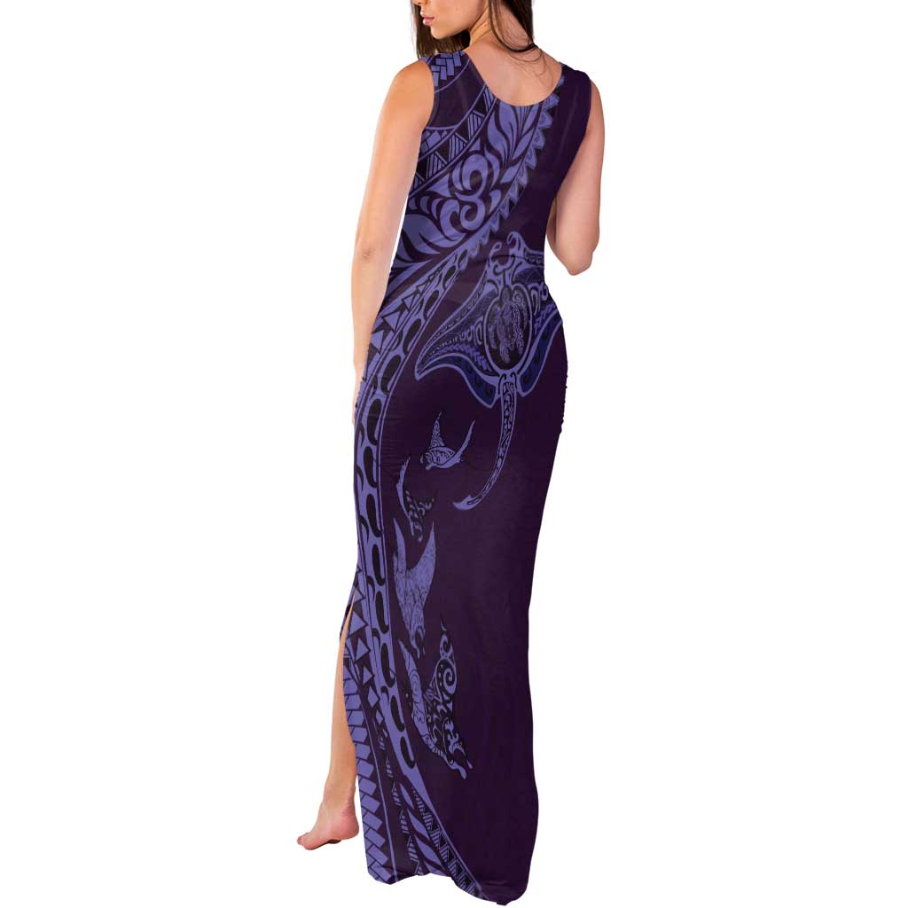 Hawaiian Manta Ray and Polynesian Tribal Tattoo Tank Maxi Dress Purple Color LT03 - Polynesian Pride