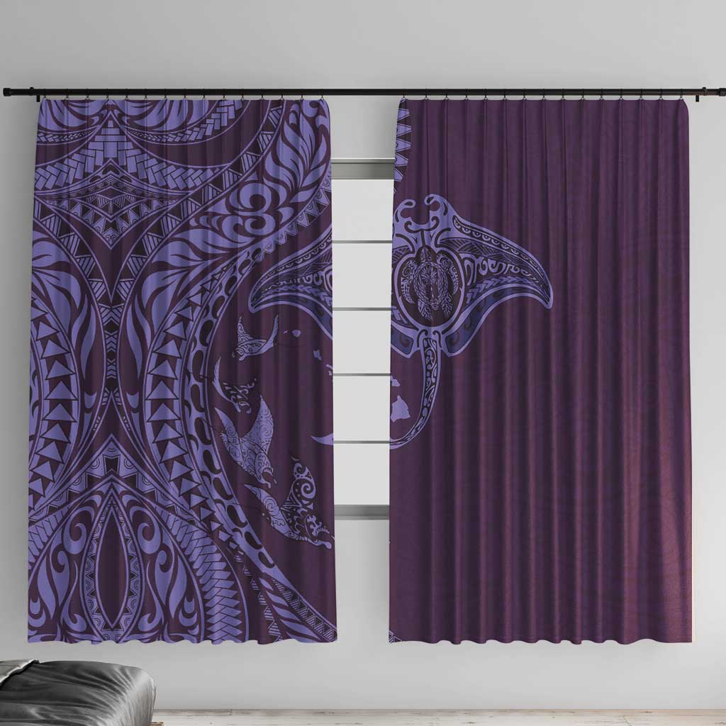 Hawaiian Manta Ray and Polynesian Tribal Tattoo Window Curtain Purple Color LT03 With Hooks Purple - Polynesian Pride