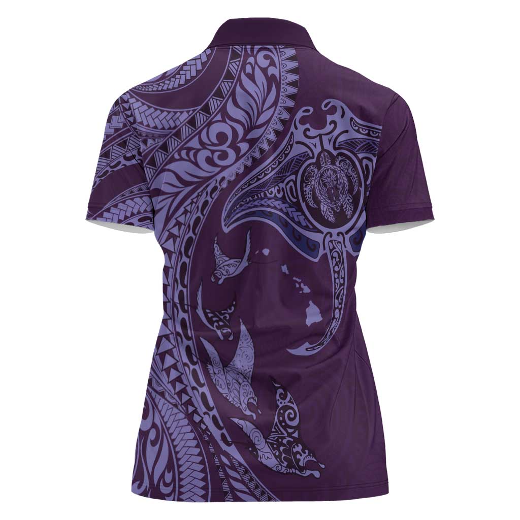Hawaiian Manta Ray and Polynesian Tribal Tattoo Women Polo Shirt Purple Color LT03