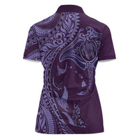 Hawaiian Manta Ray and Polynesian Tribal Tattoo Women Polo Shirt Purple Color LT03
