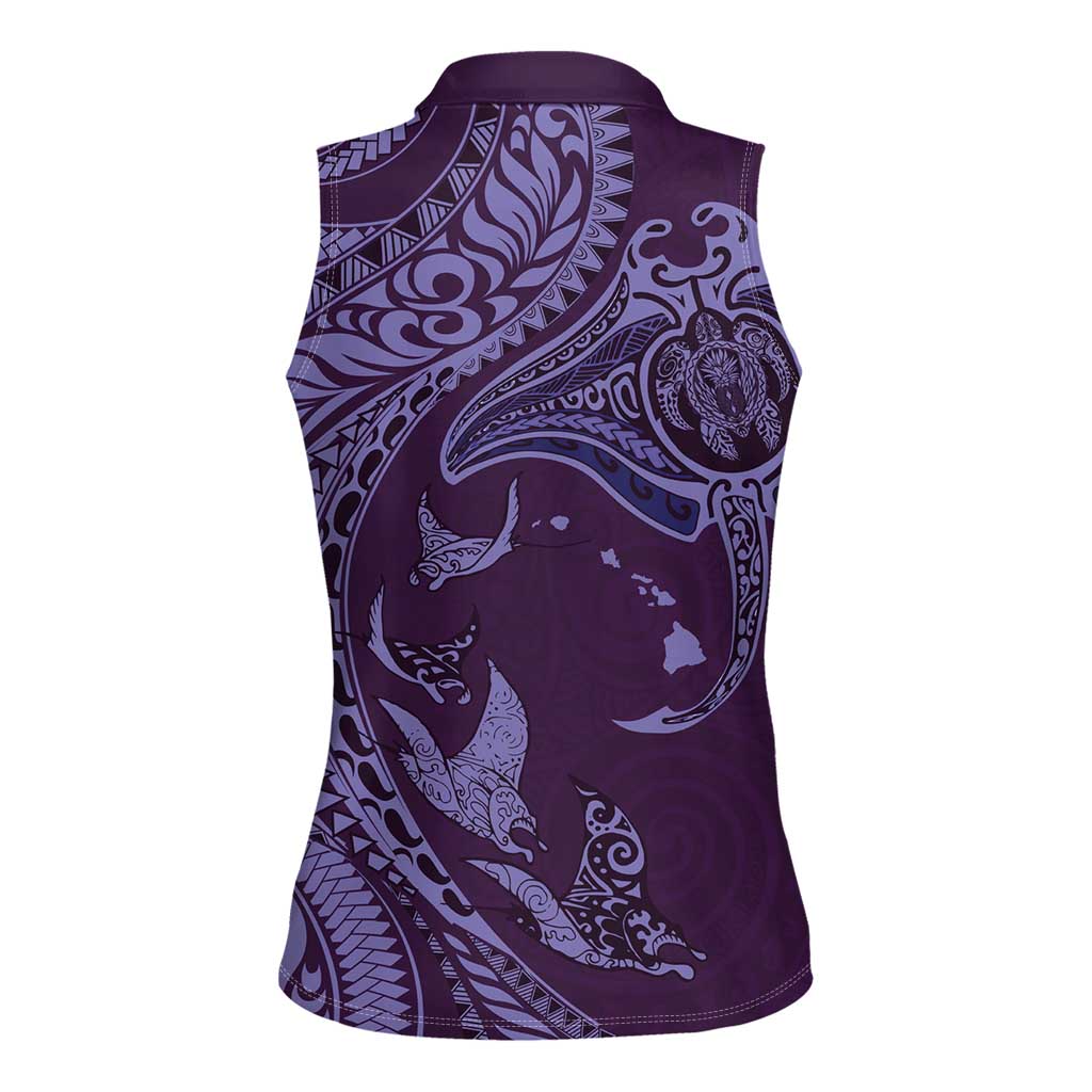 Hawaiian Manta Ray and Polynesian Tribal Tattoo Women Sleeveless Polo Shirt Purple Color LT03