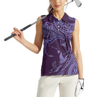 Hawaiian Manta Ray and Polynesian Tribal Tattoo Women Sleeveless Polo Shirt Purple Color LT03