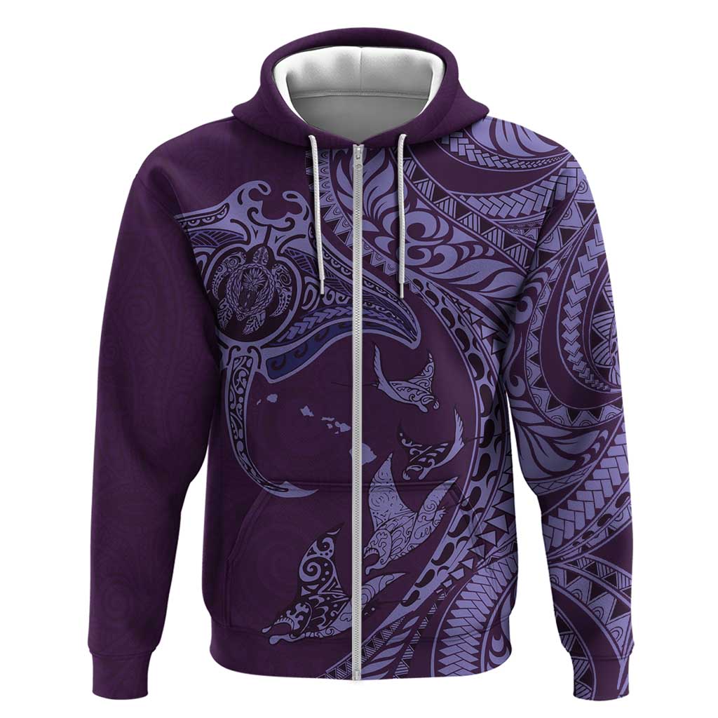 Hawaiian Manta Ray and Polynesian Tribal Tattoo Zip Hoodie Purple Color LT03