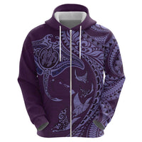 Hawaiian Manta Ray and Polynesian Tribal Tattoo Zip Hoodie Purple Color LT03