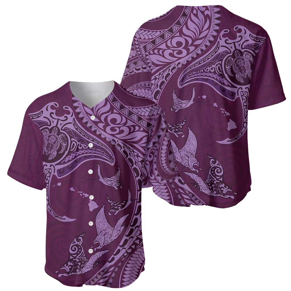 Hawaiian Manta Ray and Polynesian Tribal Tattoo Baseball Jersey Pink Color LT03