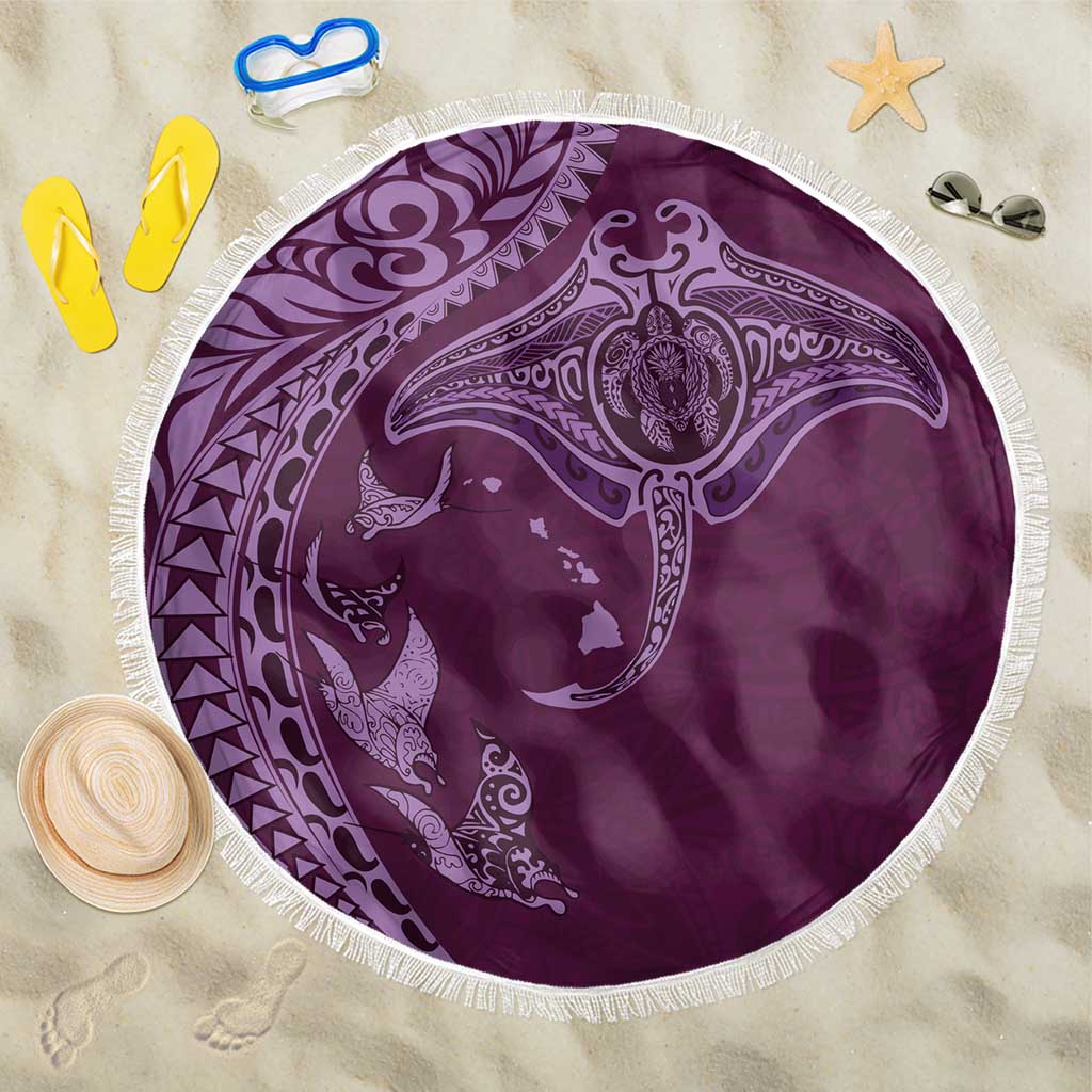 Hawaiian Manta Ray and Polynesian Tribal Tattoo Beach Blanket Pink Color LT03 One Size 150cm Pink - Polynesian Pride