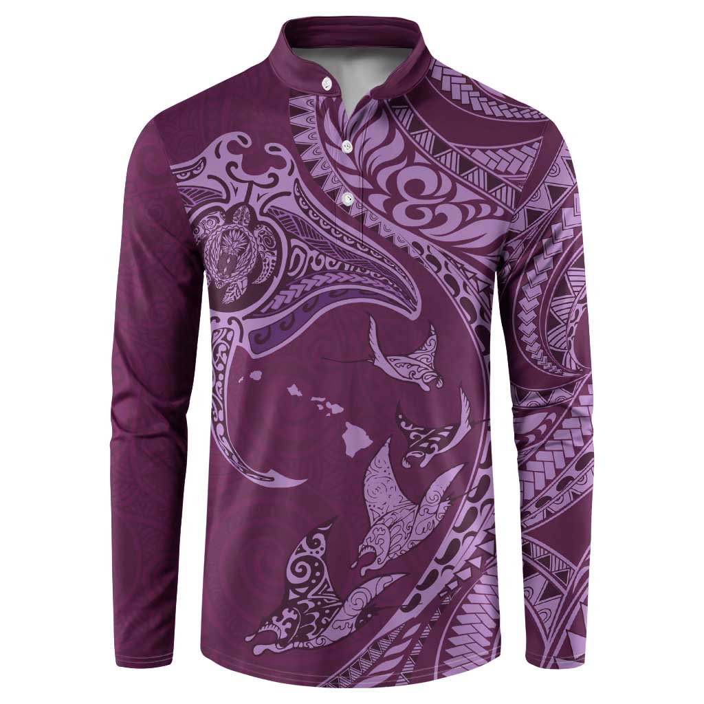 Hawaiian Manta Ray and Polynesian Tribal Tattoo Button Sweatshirt Pink Color LT03 Pink - Polynesian Pride