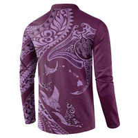 Hawaiian Manta Ray and Polynesian Tribal Tattoo Button Sweatshirt Pink Color LT03 - Polynesian Pride
