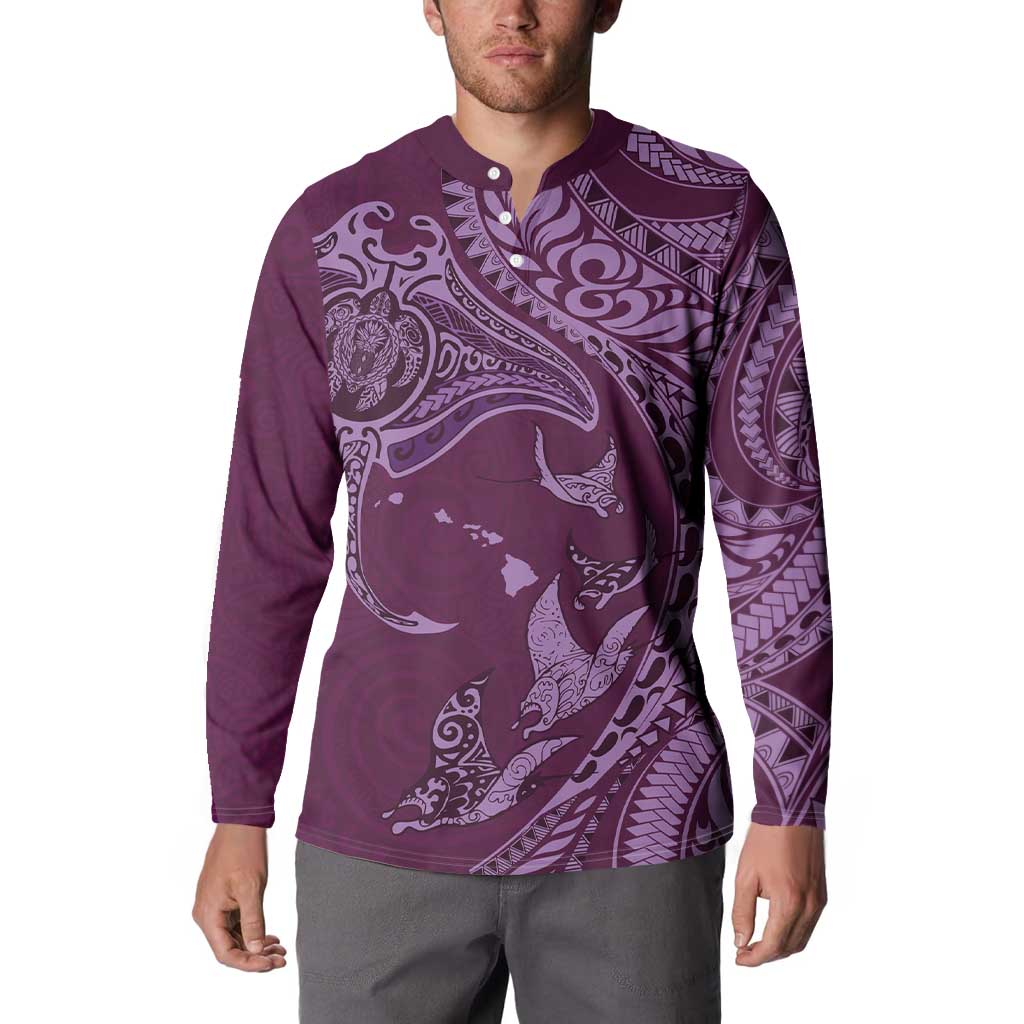Hawaiian Manta Ray and Polynesian Tribal Tattoo Button Sweatshirt Pink Color LT03 - Polynesian Pride