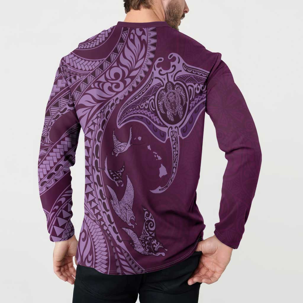 Hawaiian Manta Ray and Polynesian Tribal Tattoo Button Sweatshirt Pink Color LT03 - Polynesian Pride