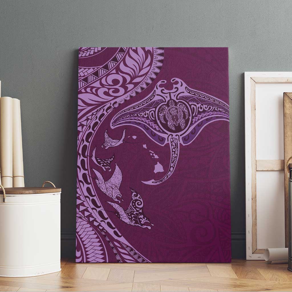 Hawaiian Manta Ray and Polynesian Tribal Tattoo Canvas Wall Art Pink Color LT03 - Polynesian Pride