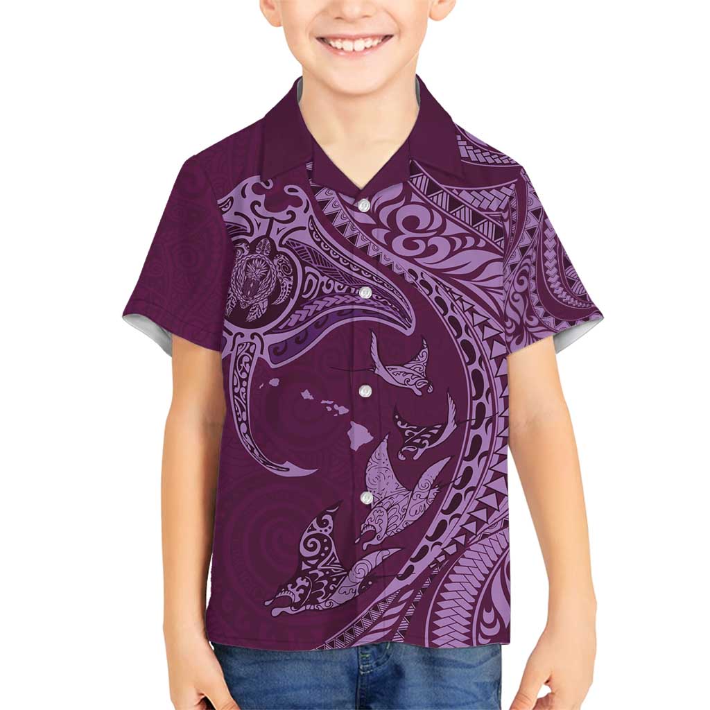Hawaiian Manta Ray and Polynesian Tribal Tattoo Family Matching Long Sleeve Bodycon Dress and Hawaiian Shirt Pink Color LT03