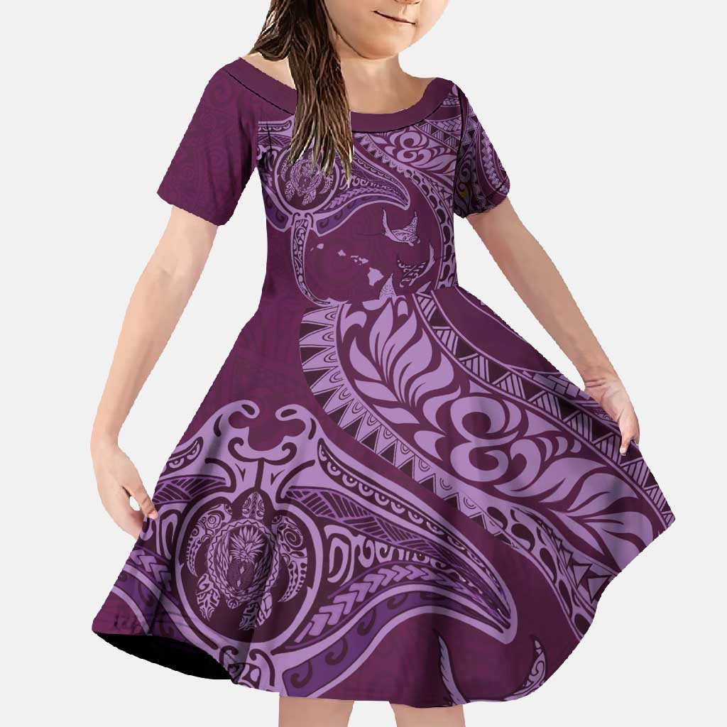 Hawaiian Manta Ray and Polynesian Tribal Tattoo Family Matching Mermaid Dress and Hawaiian Shirt Pink Color LT03