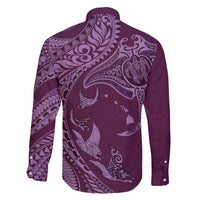 Hawaiian Manta Ray and Polynesian Tribal Tattoo Family Matching Off Shoulder Short Dress and Hawaiian Shirt Pink Color LT03