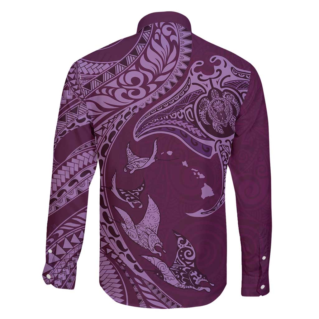 Hawaiian Manta Ray and Polynesian Tribal Tattoo Family Matching Short Sleeve Bodycon Dress and Hawaiian Shirt Pink Color LT03