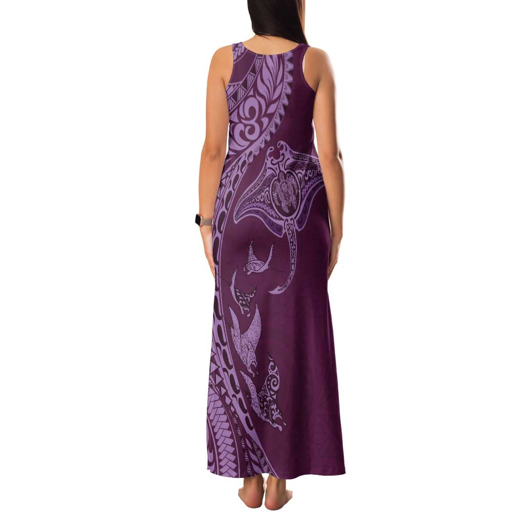 Hawaiian Manta Ray and Polynesian Tribal Tattoo Family Matching Tank Maxi Dress and Hawaiian Shirt Pink Color LT03